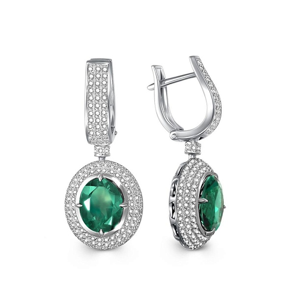 Серьги из белого золота с 2 кварцами и 290 фианитами