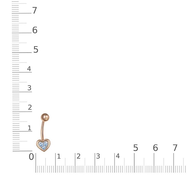 Пирсинг Сердце из красного золота с 3 фианитами