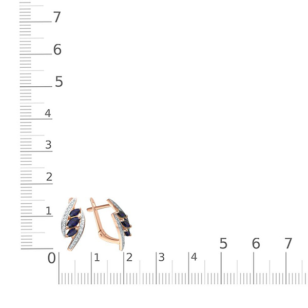 Серьги из красного золота с 6 сапфирами и 32 бриллиантами