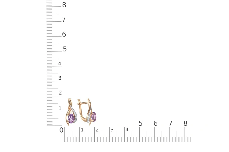 Серьги из красного золота с 2 аметистами и 10 фианитами