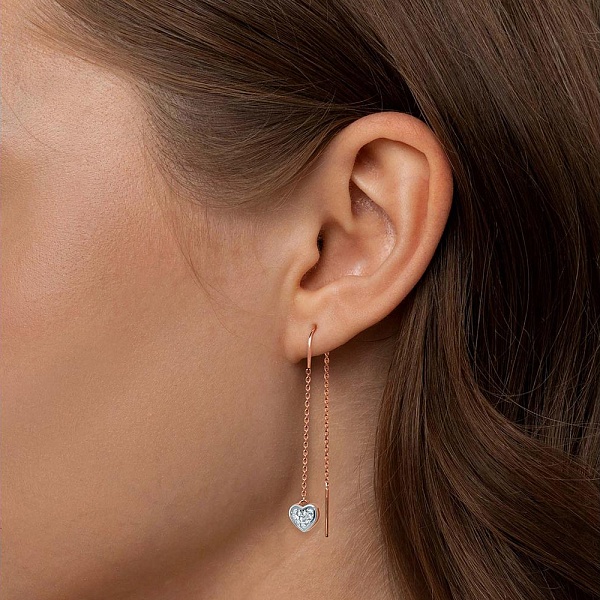 Серьги-продёвки Сердца из красного золота с 20 бриллиантами