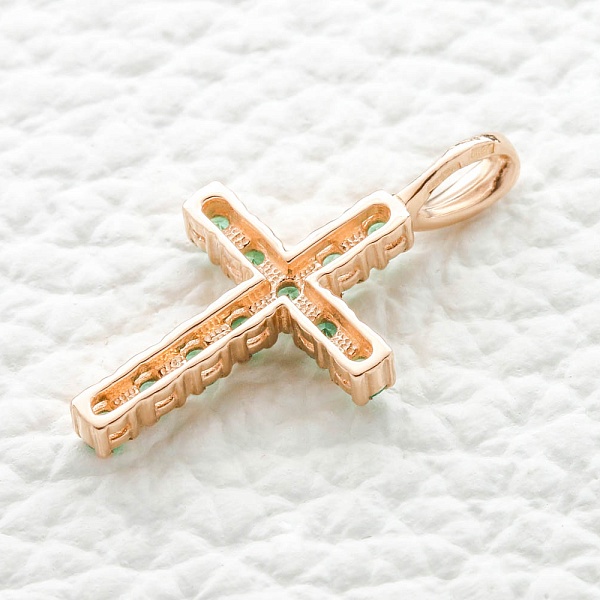 Крест из красного золота с 11 изумрудами