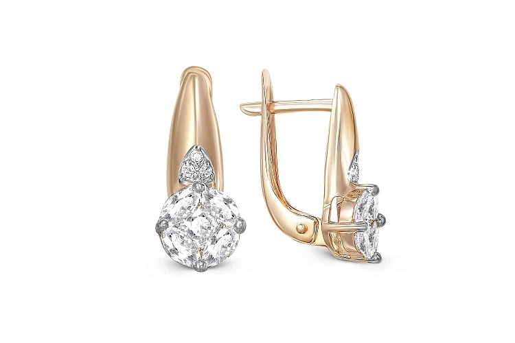 Серьги из красного золота с 16 фианитами