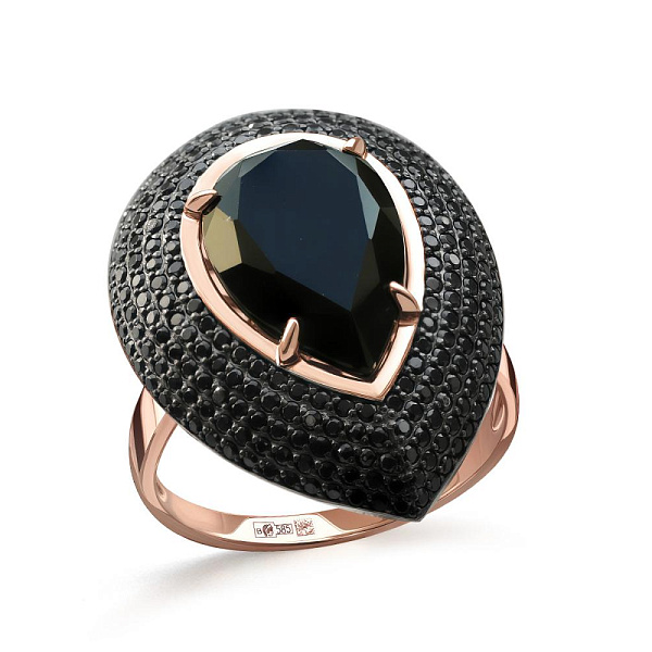 Кольцо из жёлтого золота с агатом и 246 фианитами