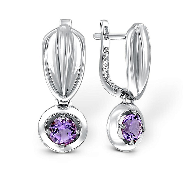 Серьги из белого золота с 2 аметистами