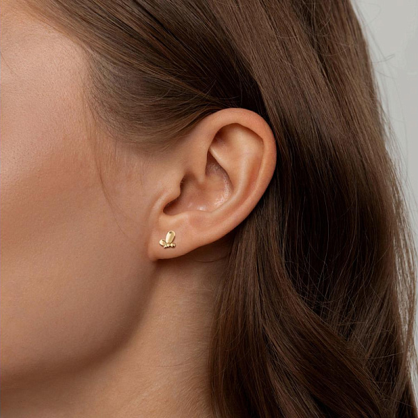 Серьги-пусеты Бабочки из жёлтого золота без вставок