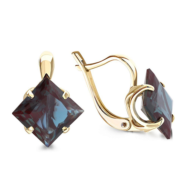 Серьги из жёлтого золота с 2 александритами