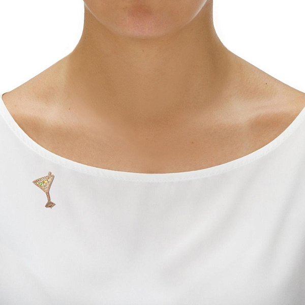 Брошь Коктейль из красного золота с хризолитами, цитринами и фианитами