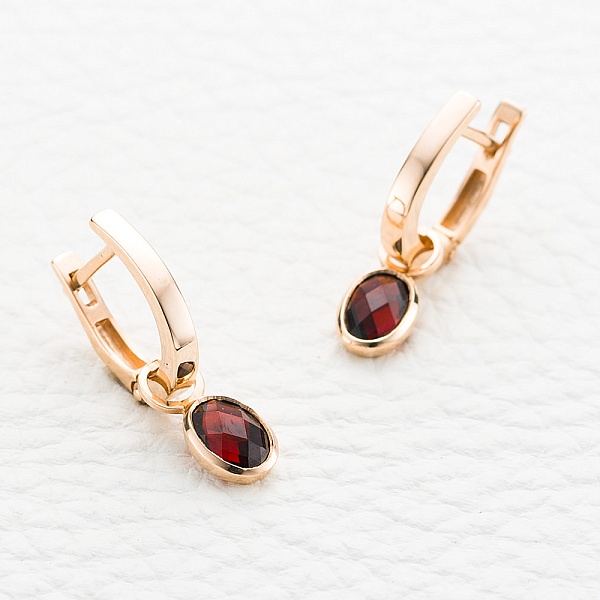 Серьги-трансформеры из красного золота с 2 гранатами