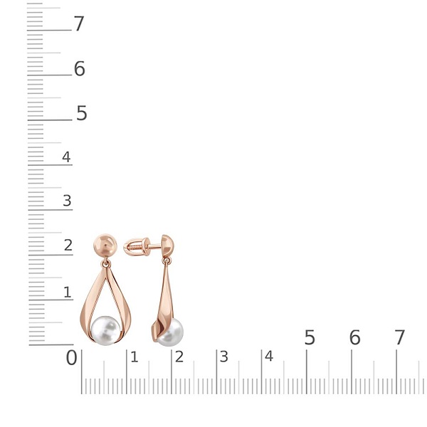 Серьги-пусеты из красного золота с 2 жемчужинами