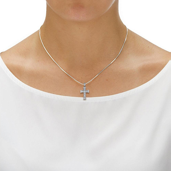 Крест из белого золота с 20 фианитами