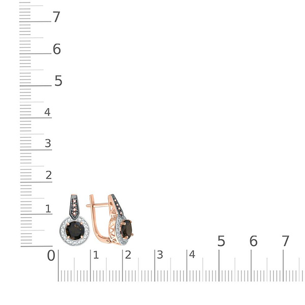 Серьги из красного золота с 2 раухтопазами и 42 фианитами