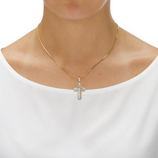 Крест из жёлтого золота с 4 фианитами