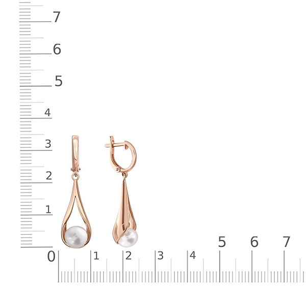 Серьги из красного золота с 2 жемчужинами