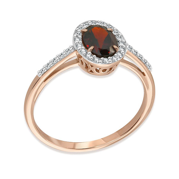 Кольцо из красного золота с гранатом и 28 фианитами