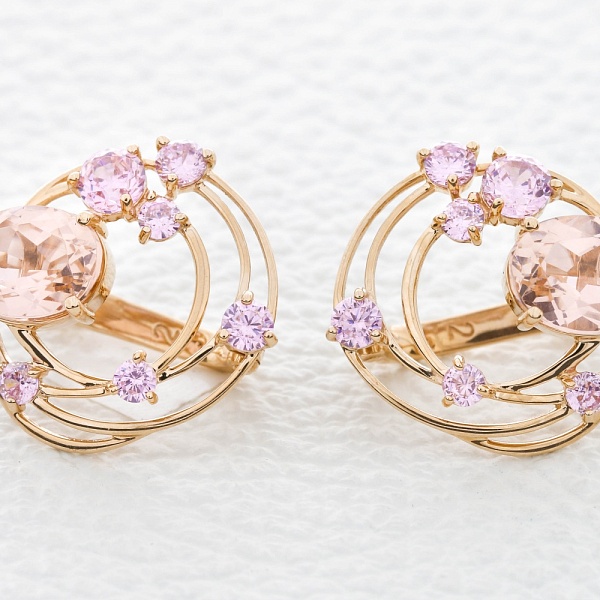 Серьги из красного золота с 2 ситаллами и 12 фианитами