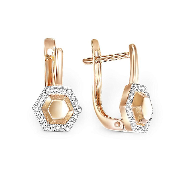 Серьги из красного золота с 36 фианитами