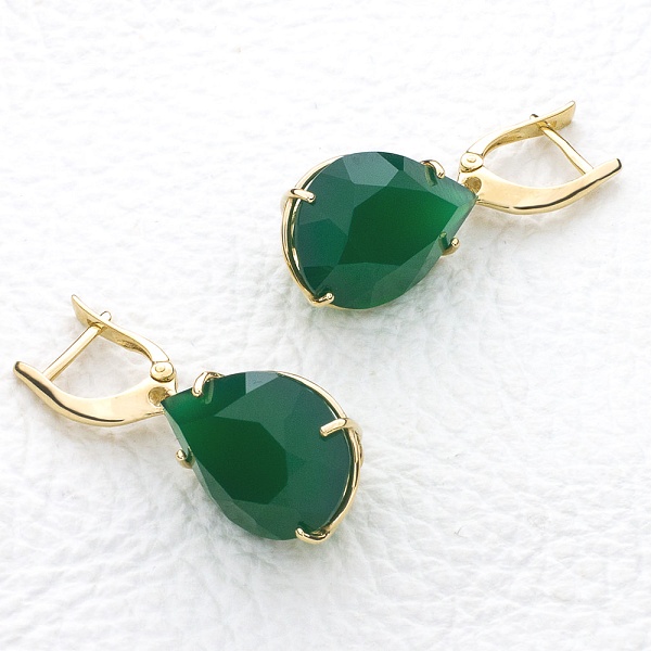 Серьги из жёлтого золота с 2 халцедонами