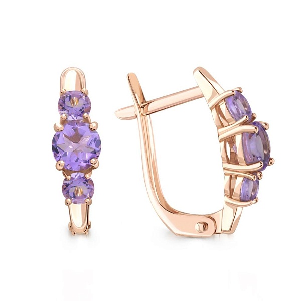 Серьги из красного золота с 6 аметистами
