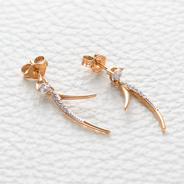 Серьги-пусеты Дорожки из красного золота с 16 фианитами