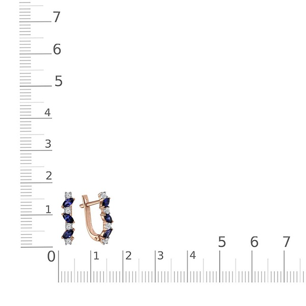 Серьги из красного золота с 6 корундами и 8 бриллиантами