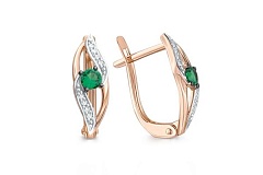 Серьги из красного золота с 2 изумрудами и 16 бриллиантами