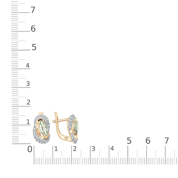 Серьги из жёлтого золота с 2 аметистами и 64 фианитами