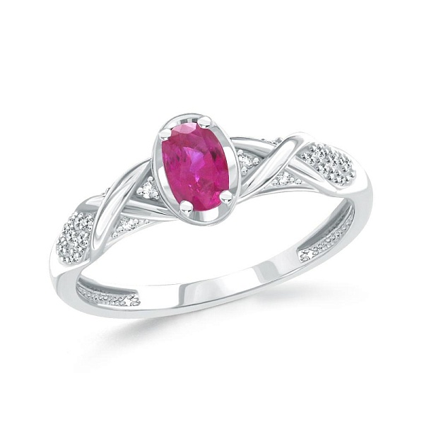 Кольцо из белого золота с рубином и 20 бриллиантами