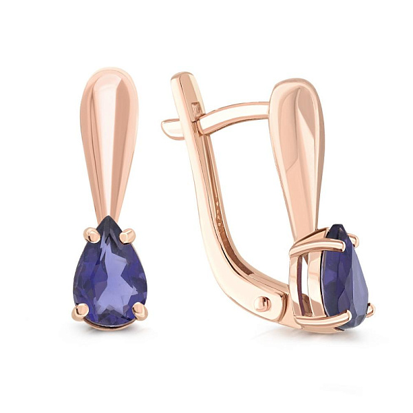 Серьги из красного золота с 2 иолитами