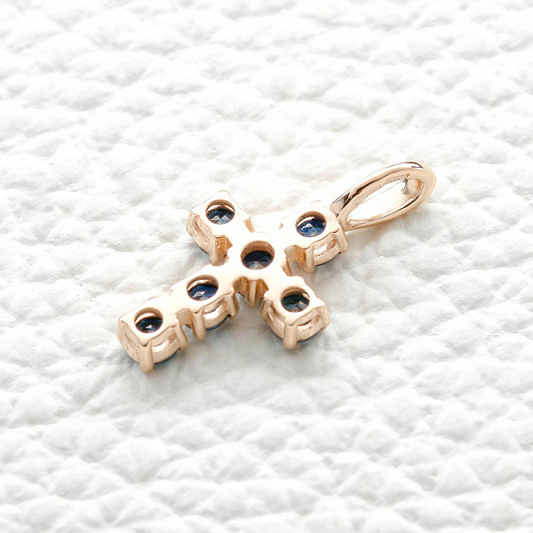 Крест из красного золота с 6 сапфирами