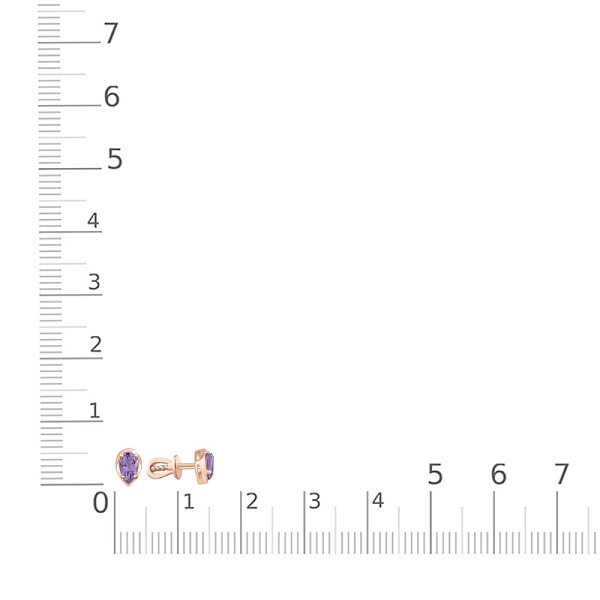 Серьги-пусеты из красного золота с 2 аметистами