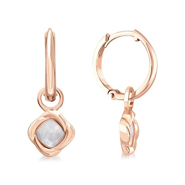 Серьги-трансформеры из красного золота с перламутром