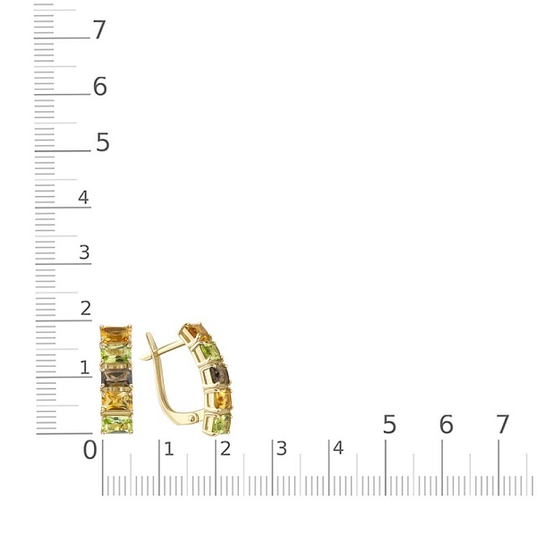 Серьги из жёлтого золота с раухтопазами, хризолитами и цитринами