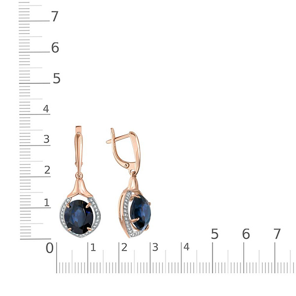 Серьги из красного золота с 2 наноситалами и 54 фианитами