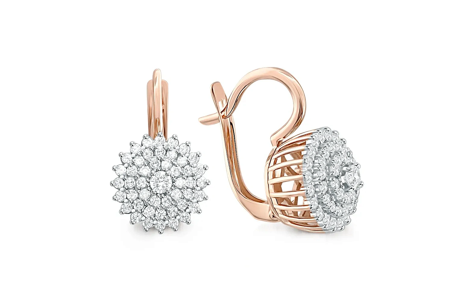 Серьги из красного золота с 94 фианитами