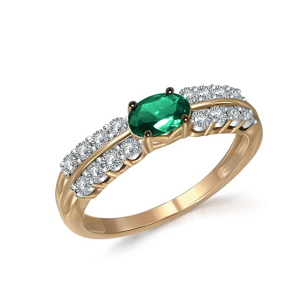 Кольцо из жёлтого золота с изумрудом и 16 бриллиантами