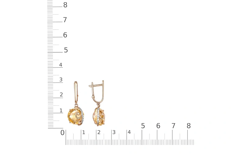 Серьги из красного золота с 2 цитринами и 12 фианитами