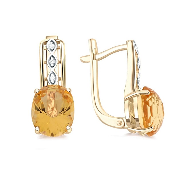 Серьги из жёлтого золота с 2 цитринами и 6 бриллиантами