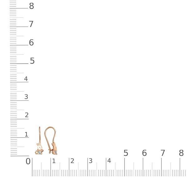 Детские серьги Зайчики из красного золота с 4 фианитами