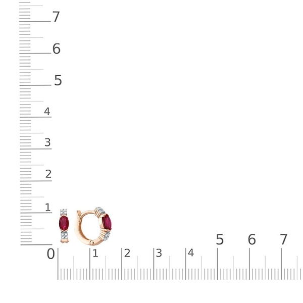 Серьги из красного золота с 2 рубинами и 16 бриллиантами