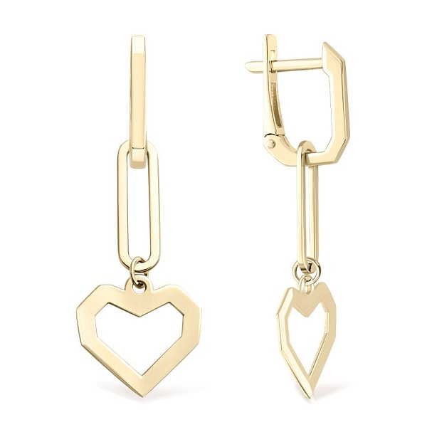 Серьги-трансформеры Сердца из жёлтого золота без вставок