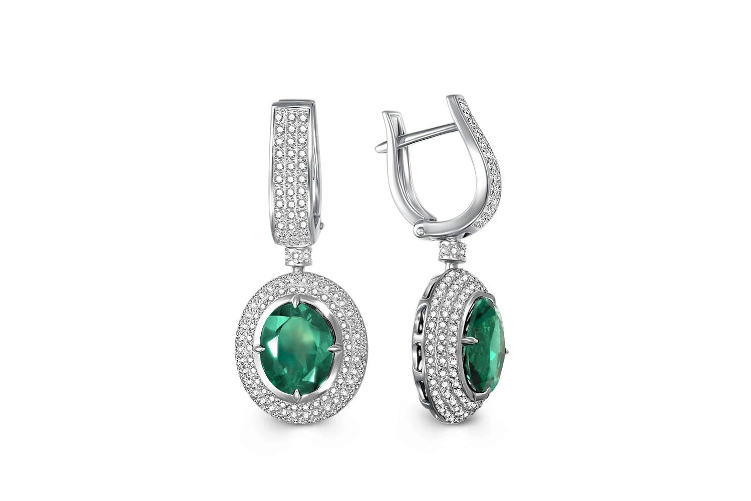 Серьги из белого золота с 2 кварцами и 290 фианитами