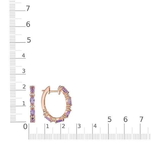 Серьги из красного золота с 10 аметистами и 24 фианитами