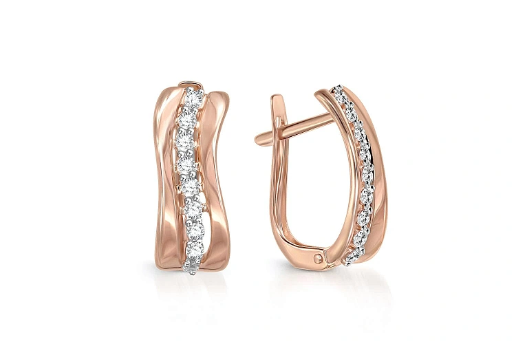 Серьги из красного золота с 18 фианитами