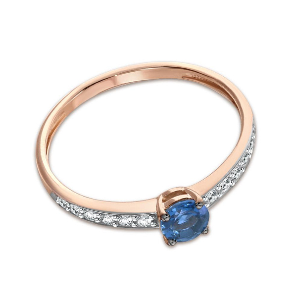 Кольцо из красного золота с топазом лондон и 12 фианитами