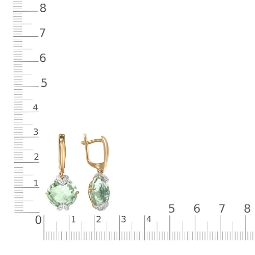 Серьги из красного золота с 2 аметистами и 12 фианитами