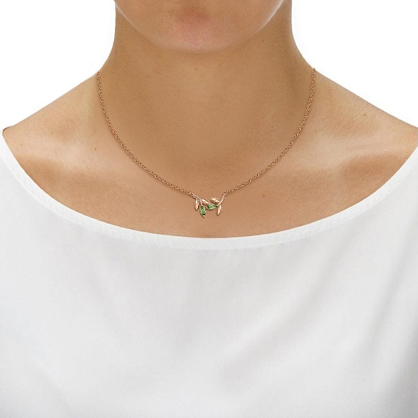 Колье Веточка из красного золота с 2 хризолитами