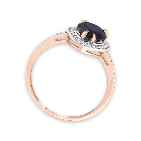 Кольцо из красного золота с корундом и 40 фианитами