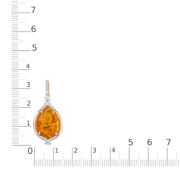 Подвеска из красного золота с янтарём и 19 фианитами