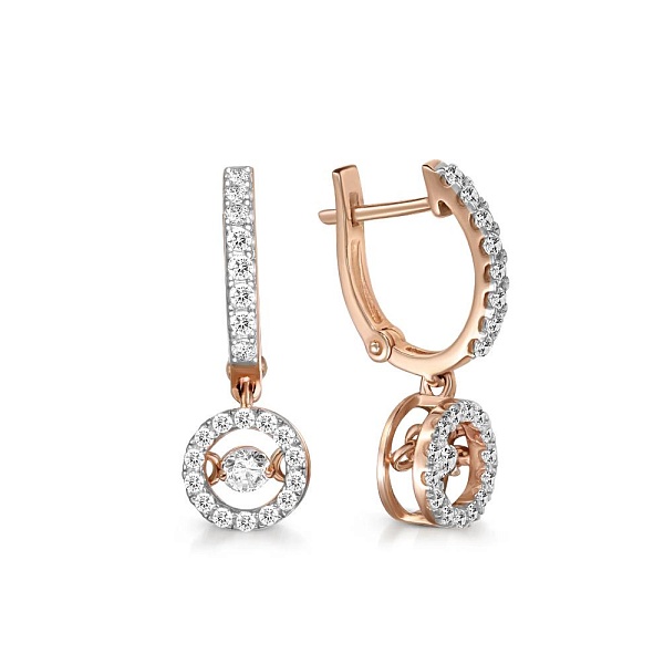 Серьги из красного золота с 46 фианитами